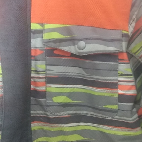 MONSTER Boys Winter Coat size 10 black, orange, and yellow stripes - Picture 2 of 15